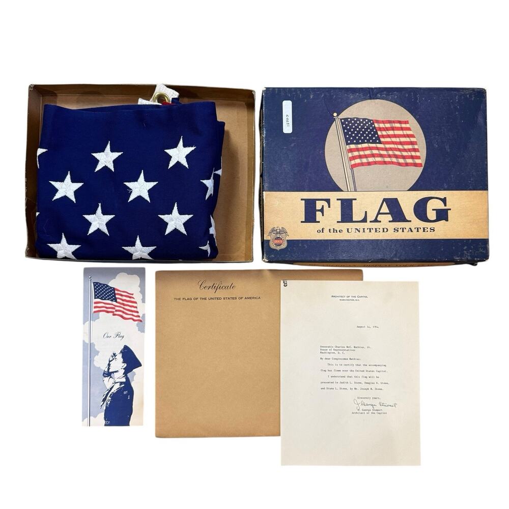 Vintage 1964 ANNIN Defiance U.S. Flag US Capitol Flown Signed Letter 3 x 5'